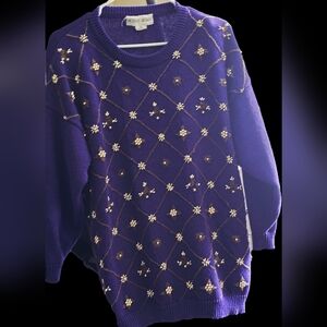 0042- 80's Vintage,Elegant, beaded sweater Purple Women's Sweater. Size 2X.